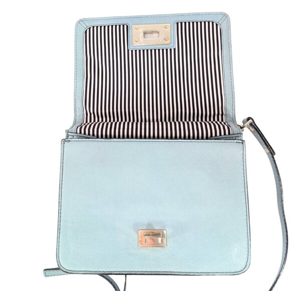 Kate Spade Bright Carlyle Light BlueLeather Turn Lock Flap Satchel Crossbody - Picture 7 of 9